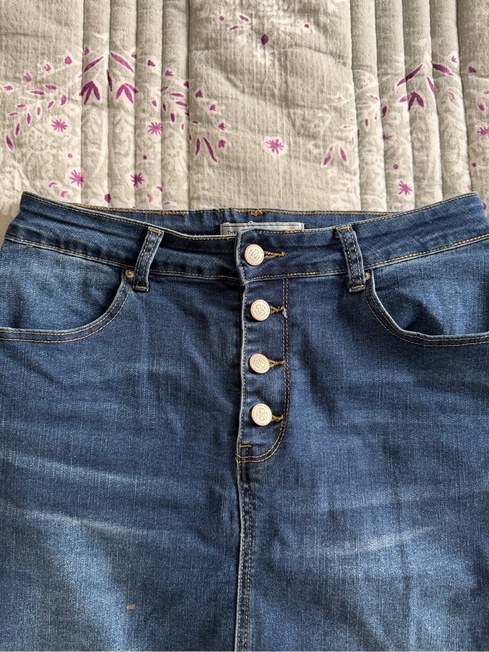 Main Street Exchange Denim Skirt Size 6 Button Front A-Line Jean Skirt - Picture 3 of 7